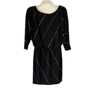 WHBM Black Party Dress, Sz. XS, Black w/ Rows of Gold/Silver Embellishments